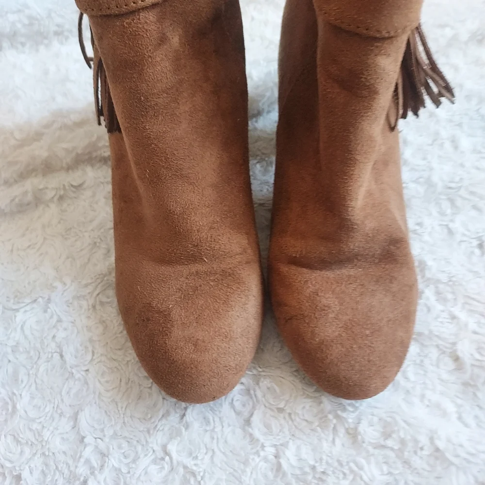 Report Moriah Brown Ankle Booties with Fringe Tassel Side Zipper 7 Fall Time